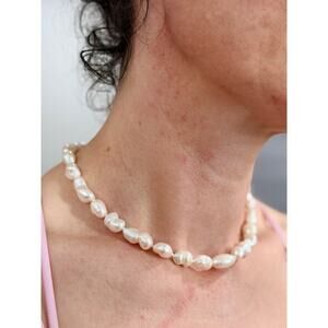 Classic White Ivory Pearl Bridal Necklace, Uneven Nugget Shape, Sterling Silver
